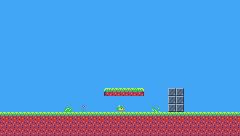 Tile 22 is a gray stone block with flag 0 switched on, stacked into a wall two blocks wide and three high right of the floating platform. Pip still walks through it here: flag 0 starts to matter in lesson 7.