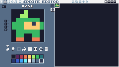 Sprite 257: a copy of 256; the select tool takes the top six rows, the down arrow moves them a pixel, and one pixel gets fixed.