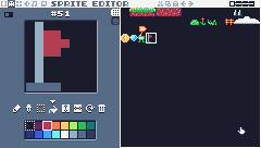 Drawing the slime (272) on the SPRITES half: the outline, the fill, then the details. Pip's frames stay in the top row.
