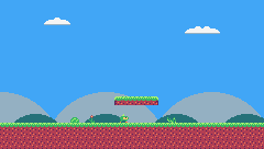 The camera follows Pip to the right; the hills move slower than the ground.