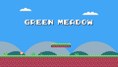 Green Meadow begins: Pip at the start marker, with the banner.