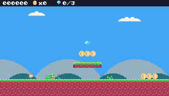 Coins sparkle away when Pip touches them; the score and coin count go up in the bar at the top.