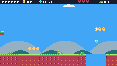 Pip lands on a slime: it squashes flat and Pip bounces off.